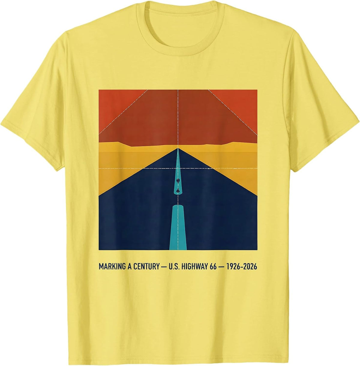 Men's Marking A Century — U.S. Highway 66 — 1926-2026 Vintage T-Shirt - Lemon Yellow