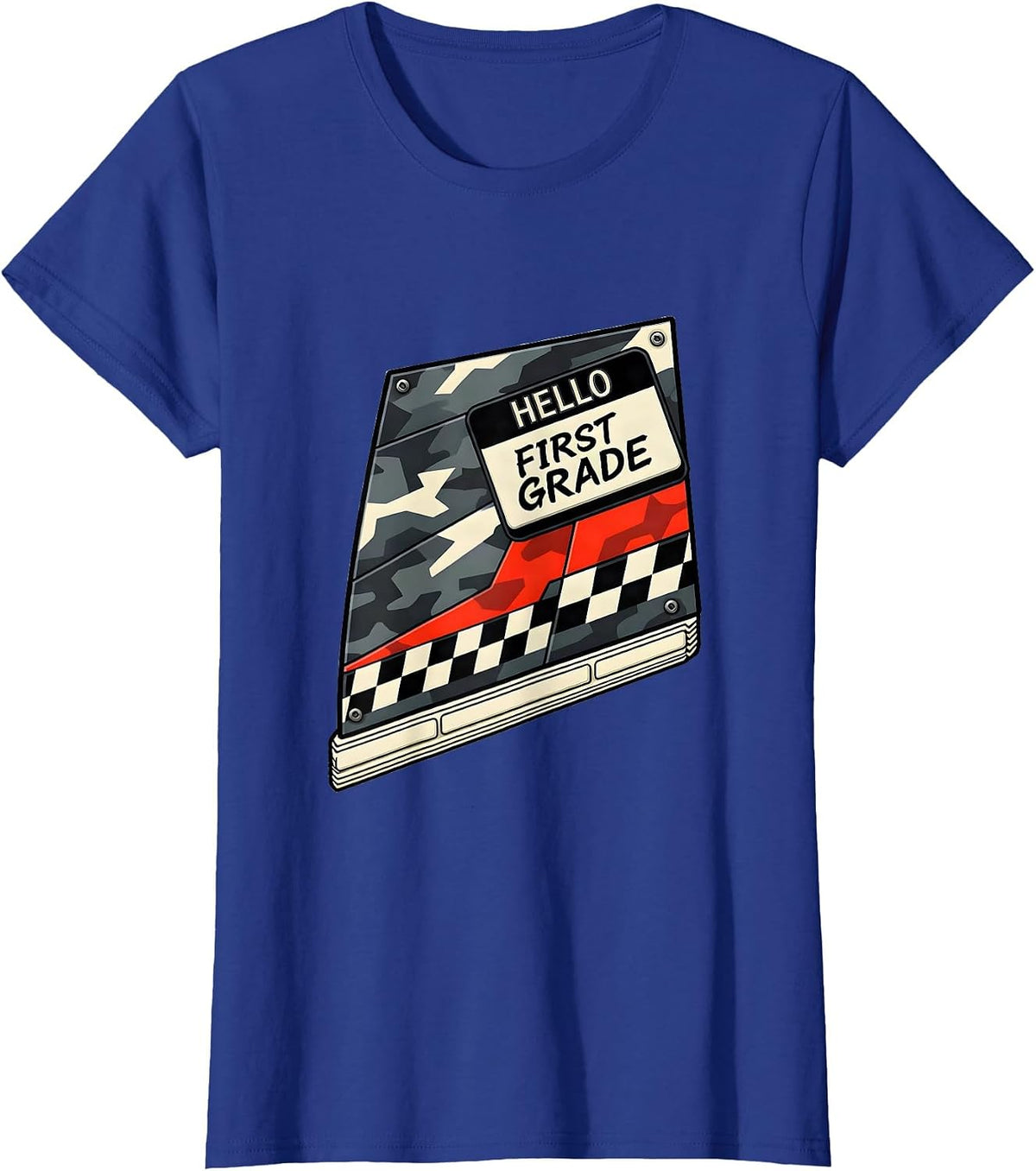 Women's Hello First Grade Camo Back To School Boys Teachers T-Shirt - Royal Blue