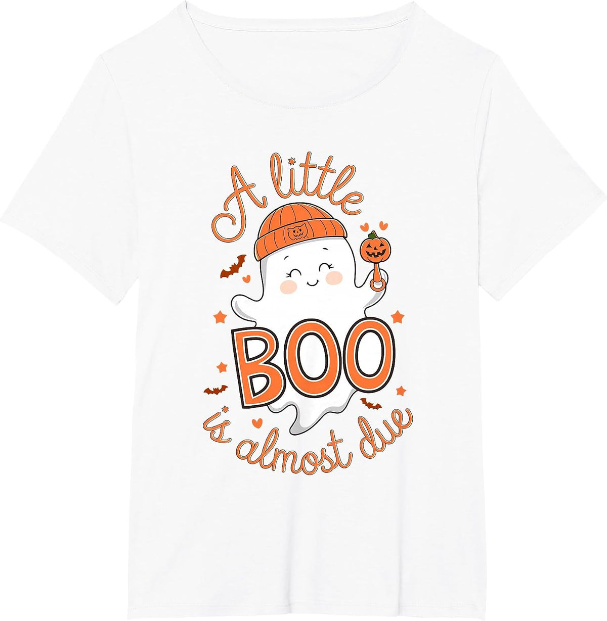 Little Boo is Almost Due Cute Halloween Pregnancy Reveal T-Shirt - White