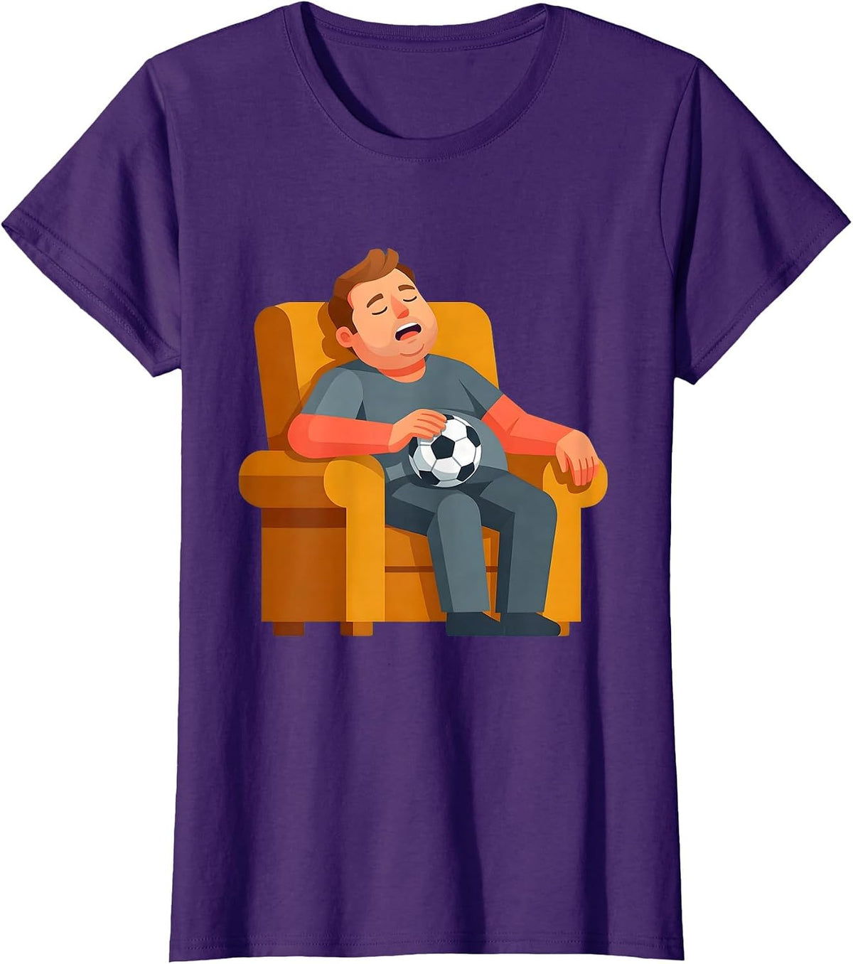 Women's Soccer Dad Napping With Ball Funny Illustration T-Shirt - Purple
