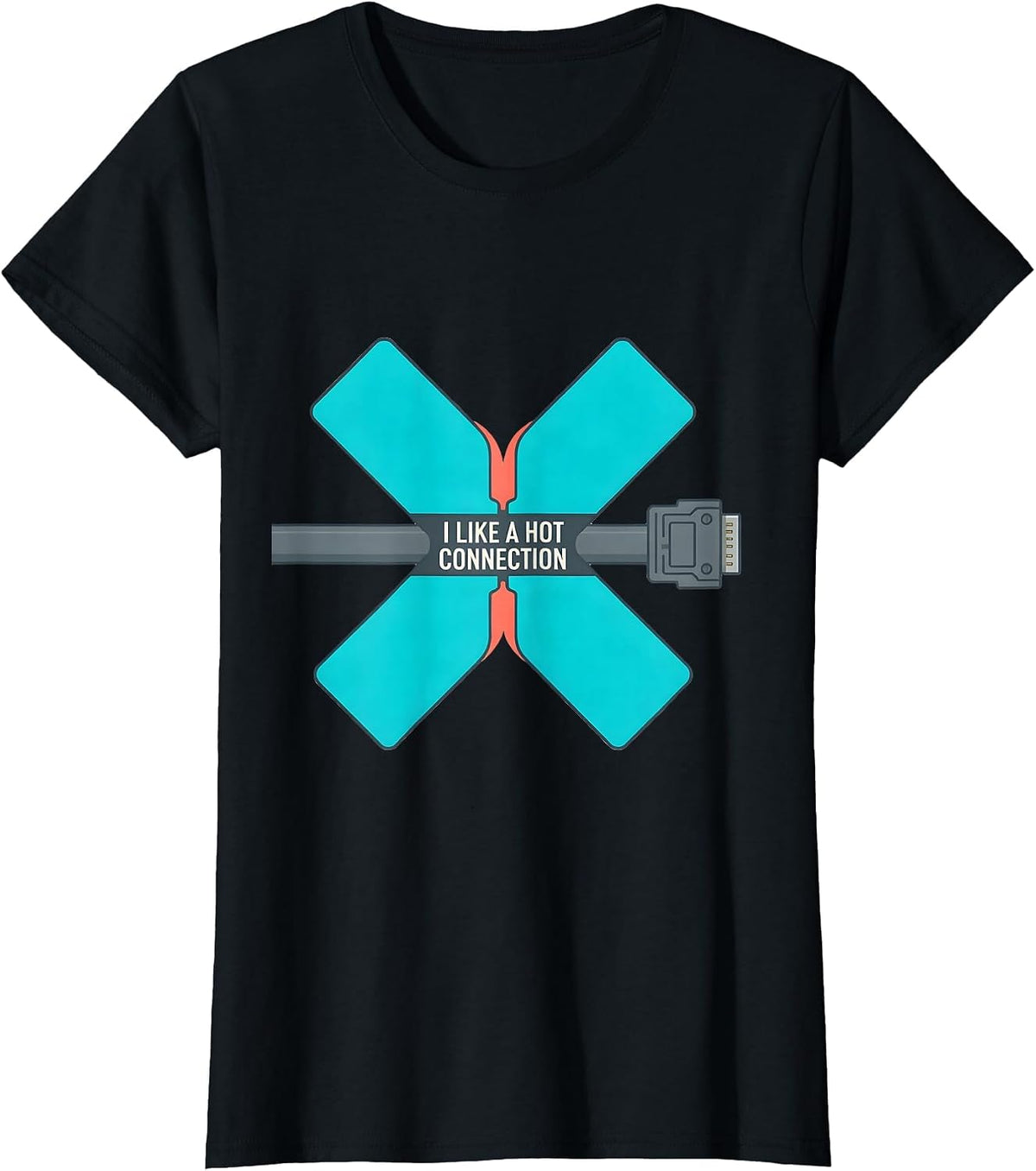 Women's I Like A Hot Connection Funny Electrician Trade Skeleton T-Shirt - Black