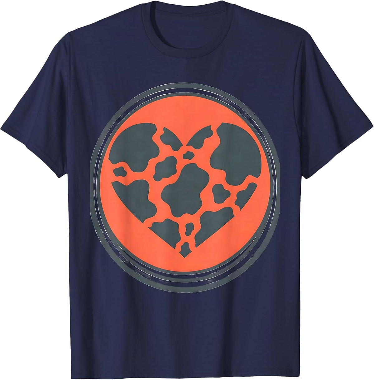 Men's Cow Print Heart Pattern Cute Cow Lover Graphic T-Shirt - Navy Blue