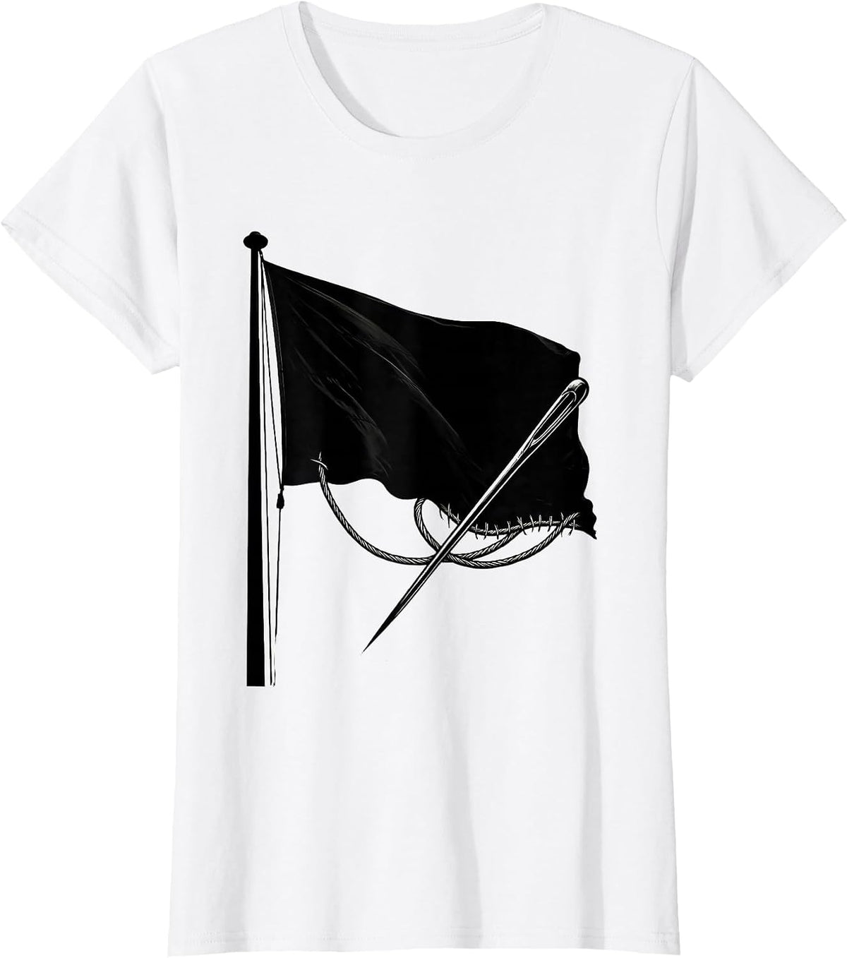 Hand-Sewn Flag Needle and Thread Illustration T-Shirt - White