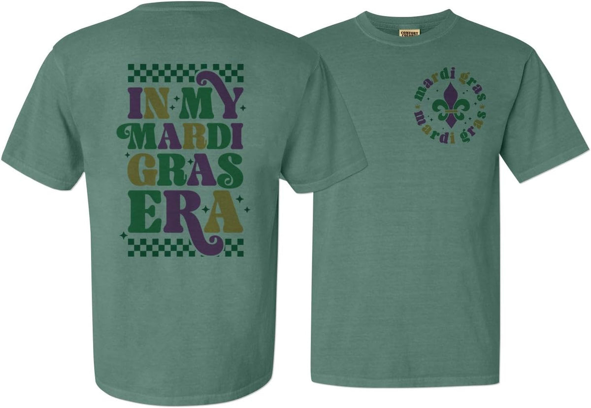 Retro Mardi Gras Era Front and Back Print Comfort Colors Short Sleeve Tee Unisex - Light Green