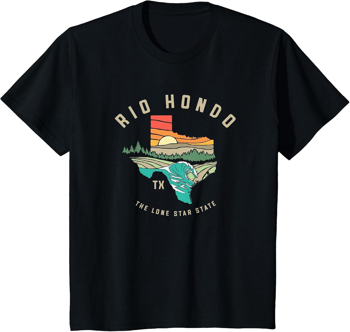 Rio Hondo Texas Outdoors Vintage Nature Illustration T-Shirt - Black