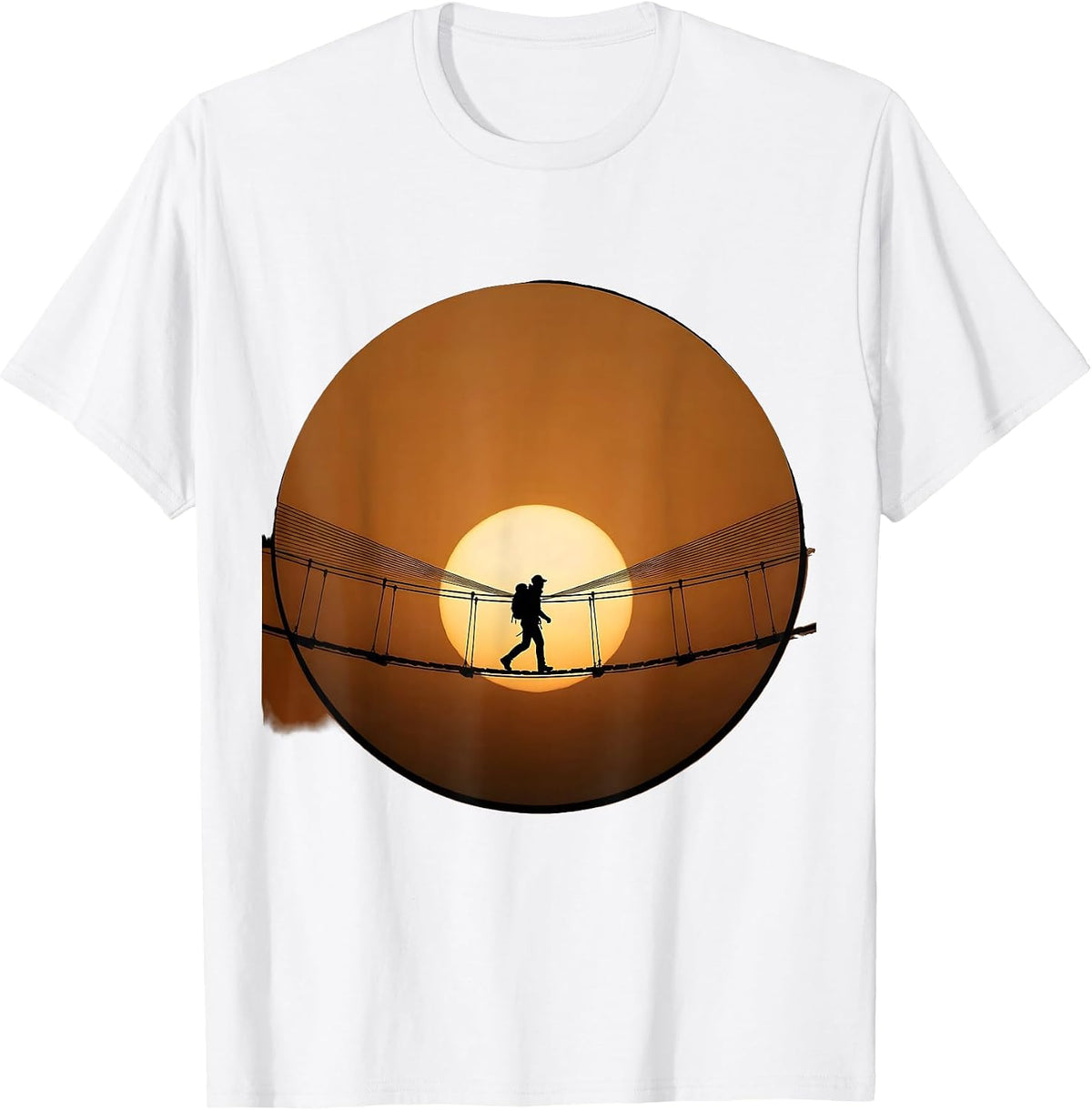 Men's Rope Bridge Hiker Sunset Adventure Graphic T-Shirt - White
