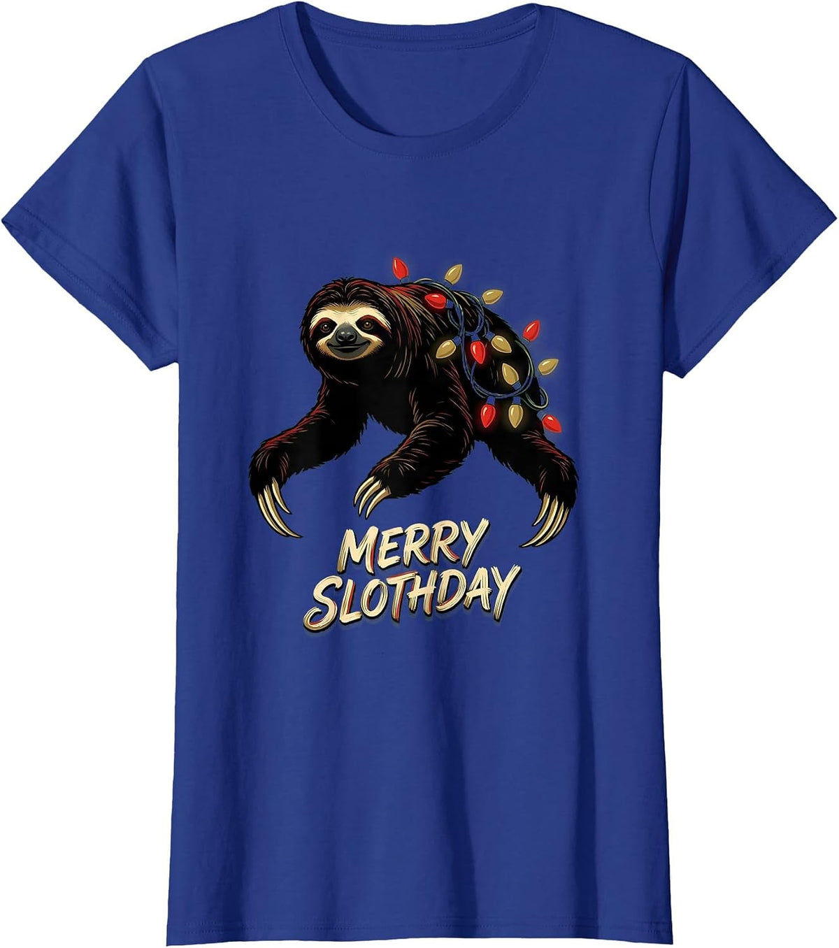 Women's Merry Slothday Funny Sloth Lover Christmas Pajama Gift T-Shirt - Royal Blue