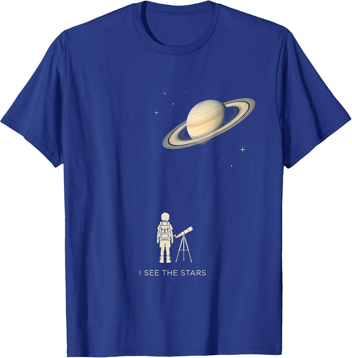 I See the Stars Minimalist Space Astronomy Novelty T-Shirt - Royal Blue