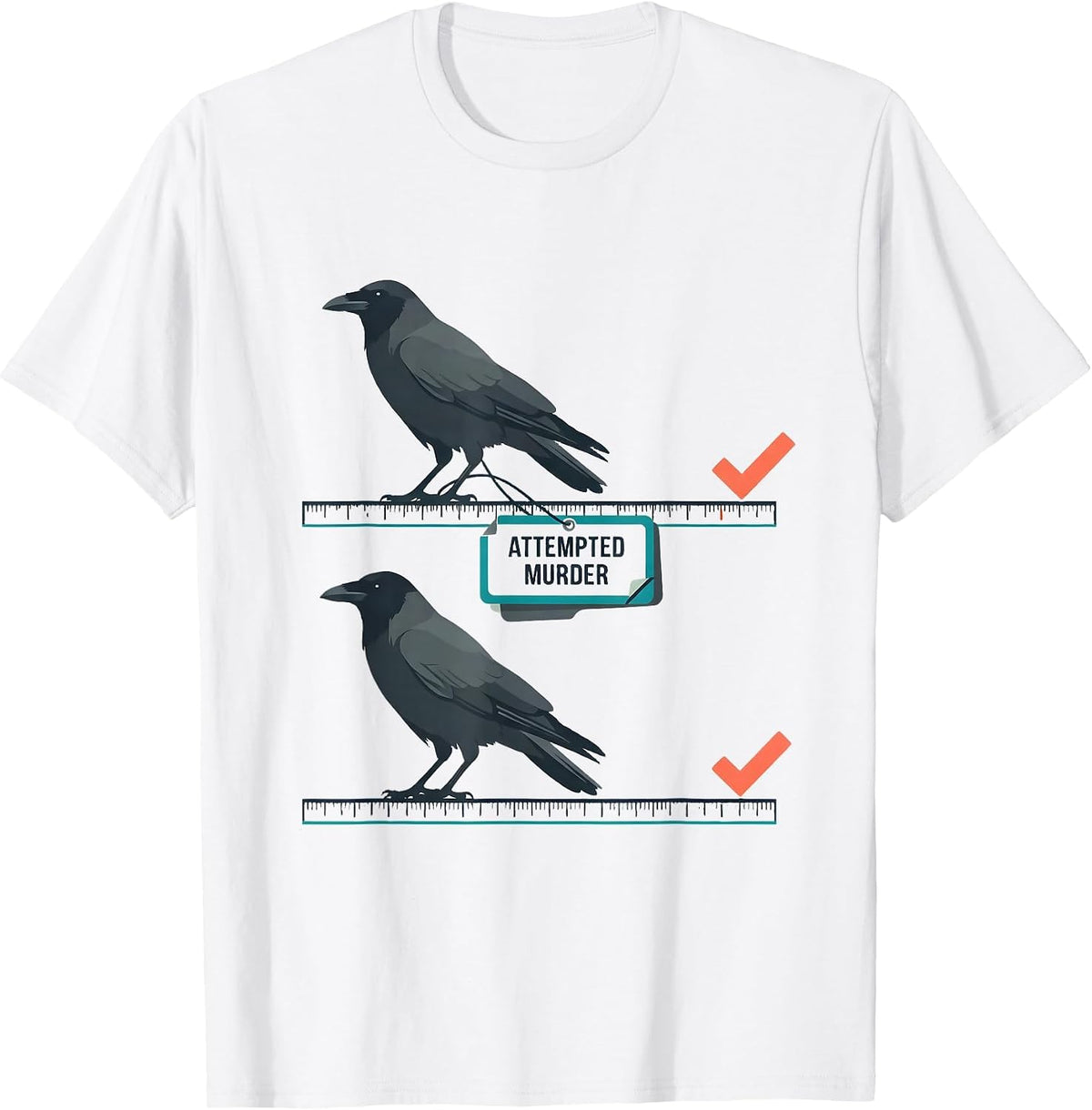 Men's Attempted Murder Flat Vector Crow Pun Dark Humor T-Shirt - White