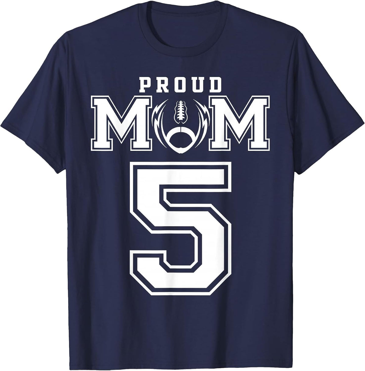 Custom Proud Football Mom Number 5 Personalised for Women T-Shirt - Navy Blue