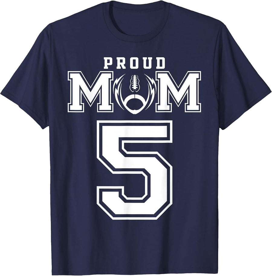 Custom Proud Football Mom Number 5 Personalised for Women T-Shirt - Navy Blue