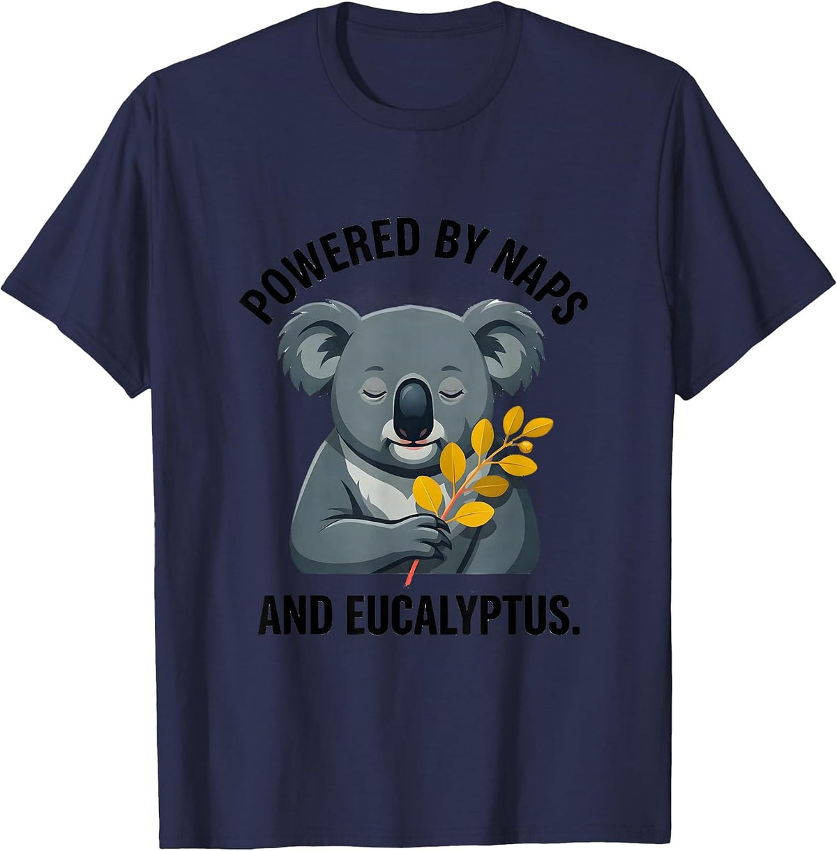 Men's Powered By Naps And Eucalyptus Funny Koala Animal Lover T-Shirt - Navy Blue