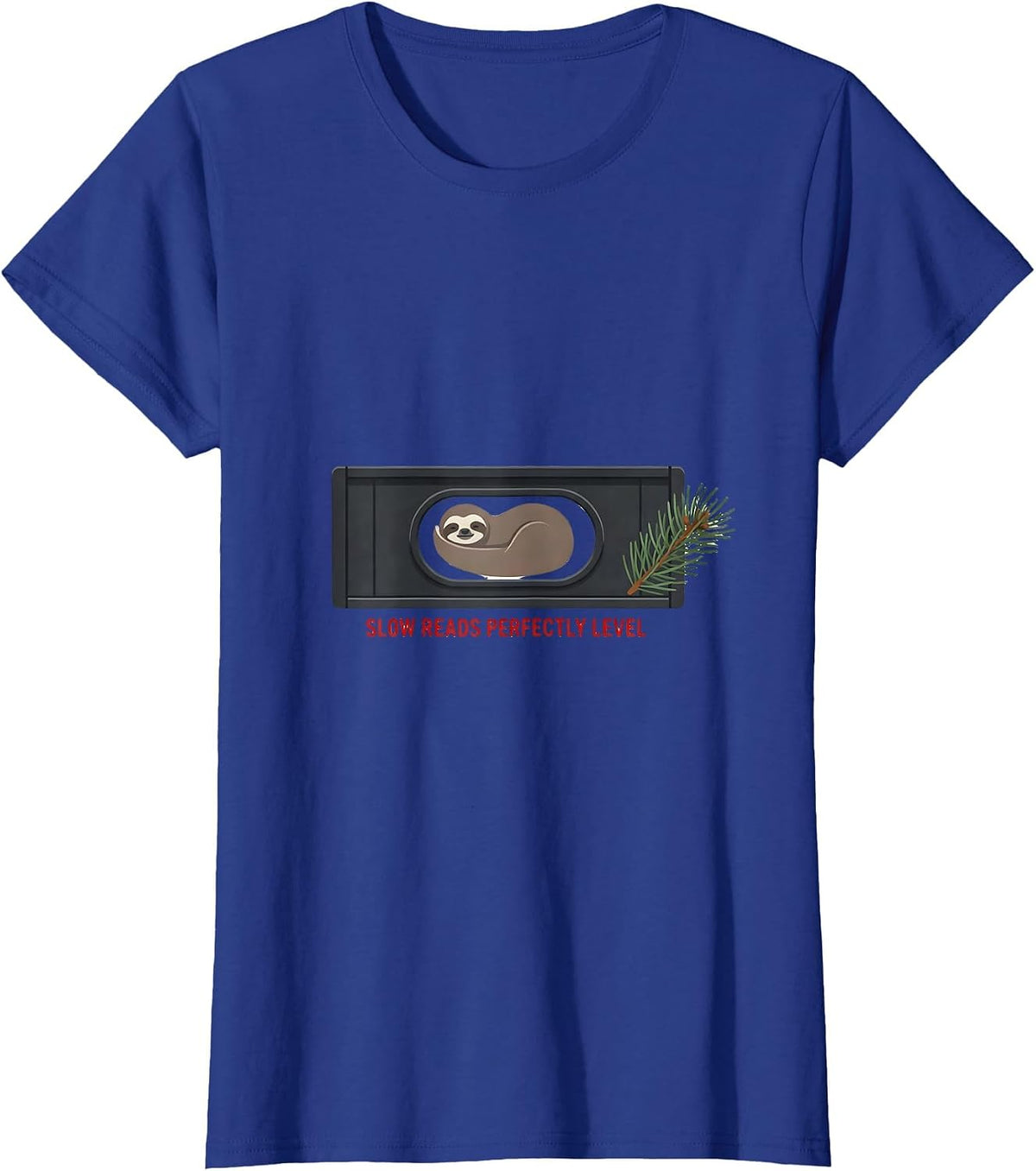 Women's Slow Reads Perfectly Level Funny Sloth Lover Christmas T-Shirt - Royal Blue