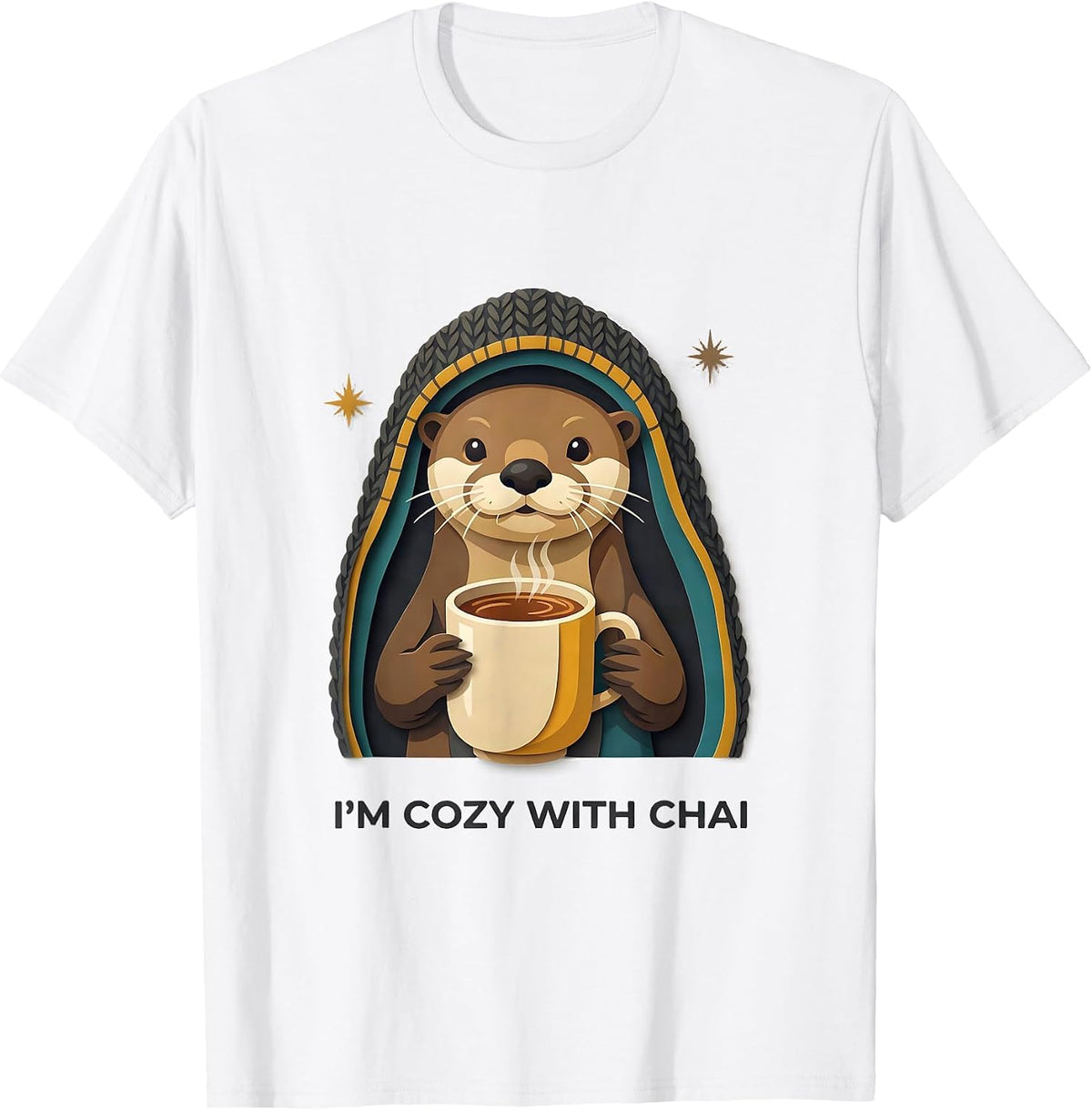 Men's I'm Cozy With Chai Cute Kawaii Chibi Otter Winter Gift T-Shirt - White