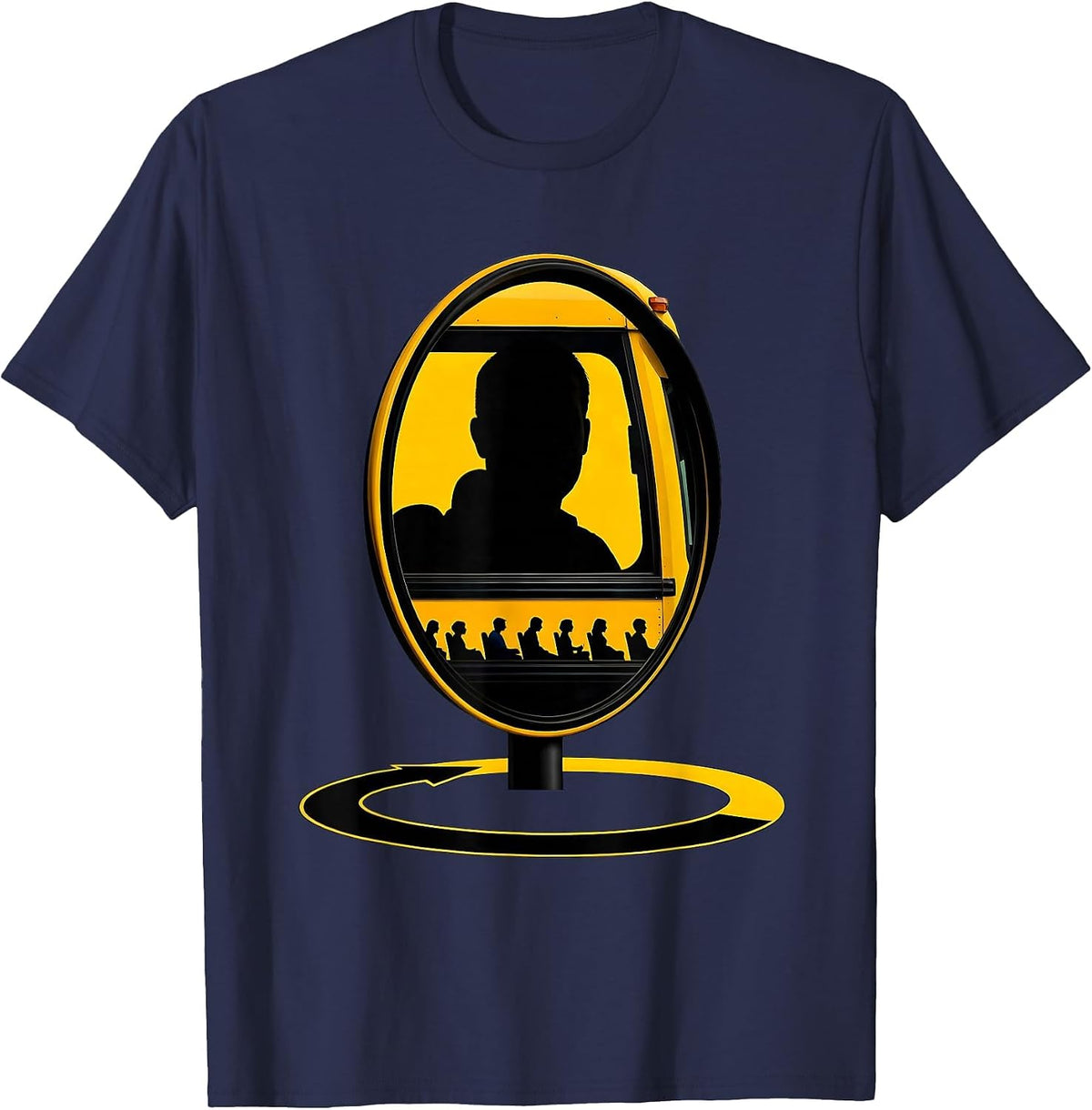 School Bus Driver Mirror Silhouette Novelty Gift T-Shirt - Navy Blue