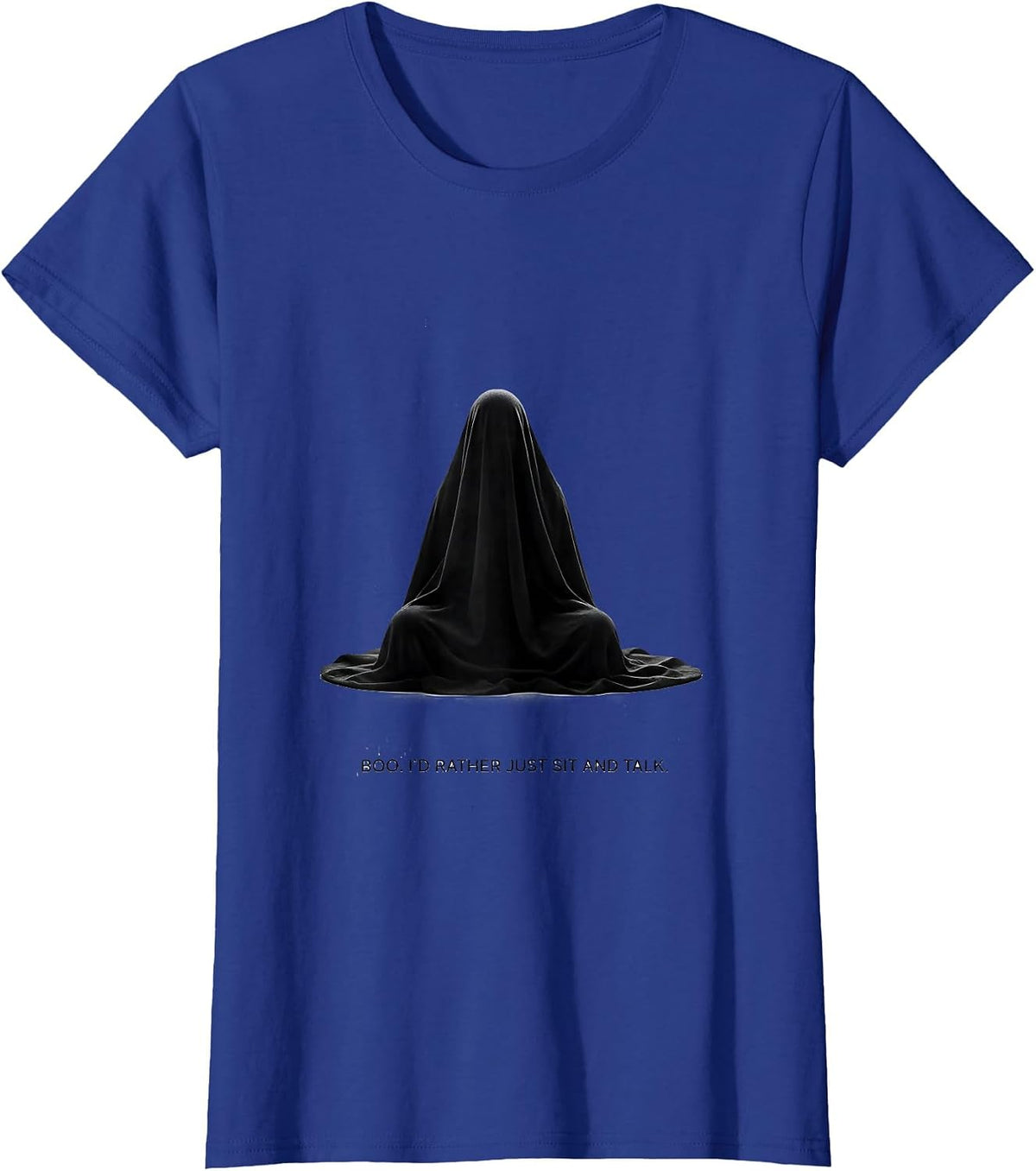 Women's Boo I'd Rather Just Sit And Talk Minimalist Ghost Mental T-Shirt - Royal Blue