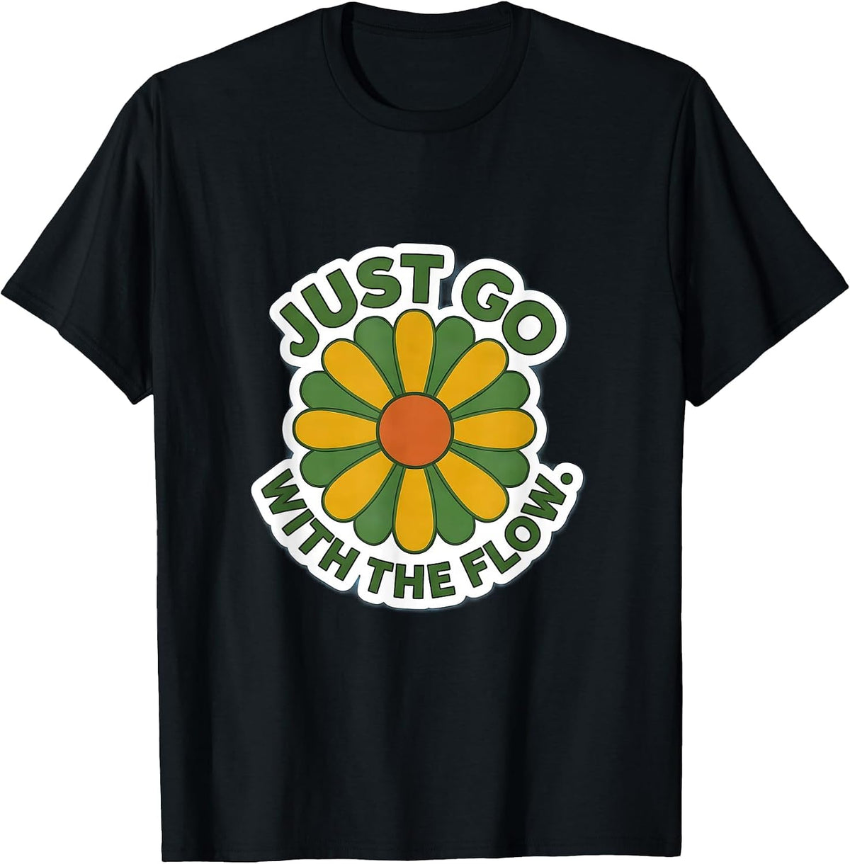 Men's Just Go With The Flow Hippie Vibes Design T-Shirt - Black
