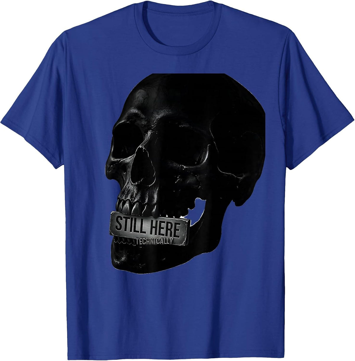 Still Here, Technically Edgy Punk Skull Streetwear Graphic T-Shirt - Royal Blue