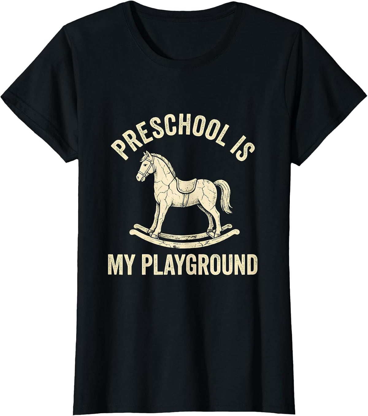 Women's Preschool Is My Playground Teacher Design T-Shirt - Black