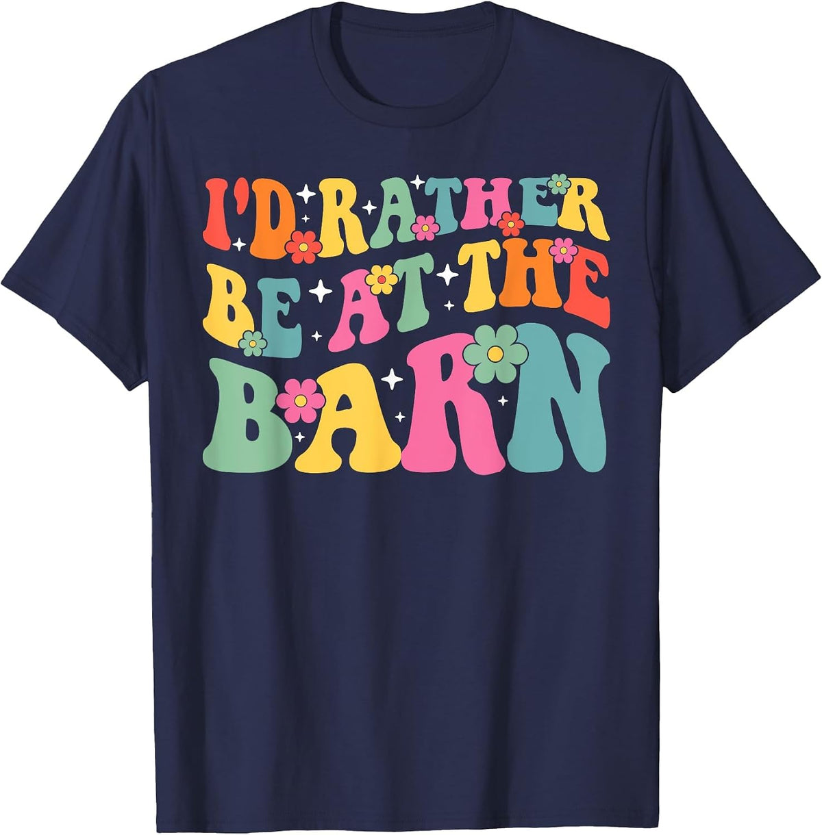 I'd Rather Be At The Barn Funny Boho Equestrian Horse Lovers T-Shirt - Navy Blue