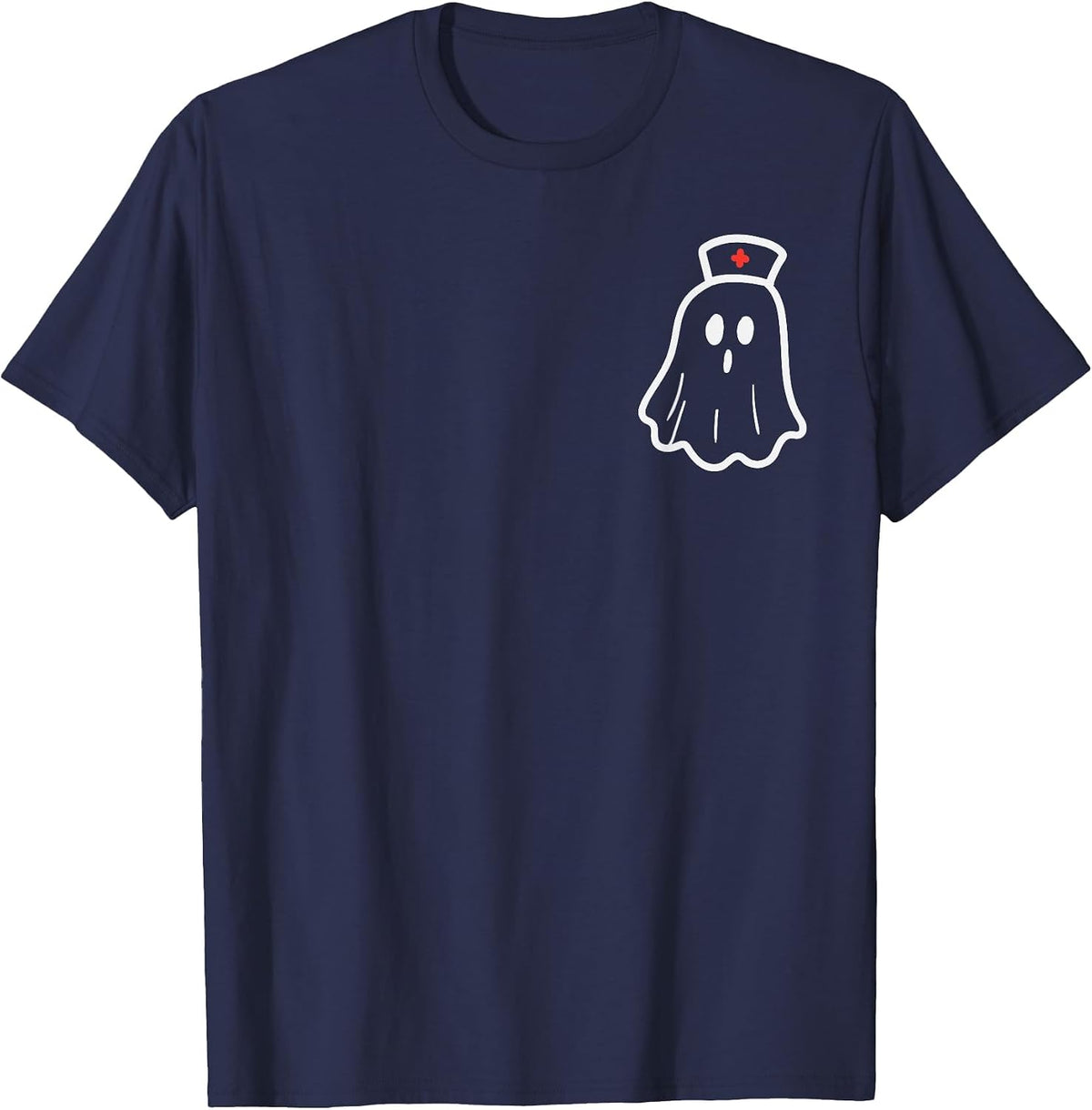 Ghost Nurse Halloween Costume Retro Fall Scrub Top Women T-Shirt - Navy Blue