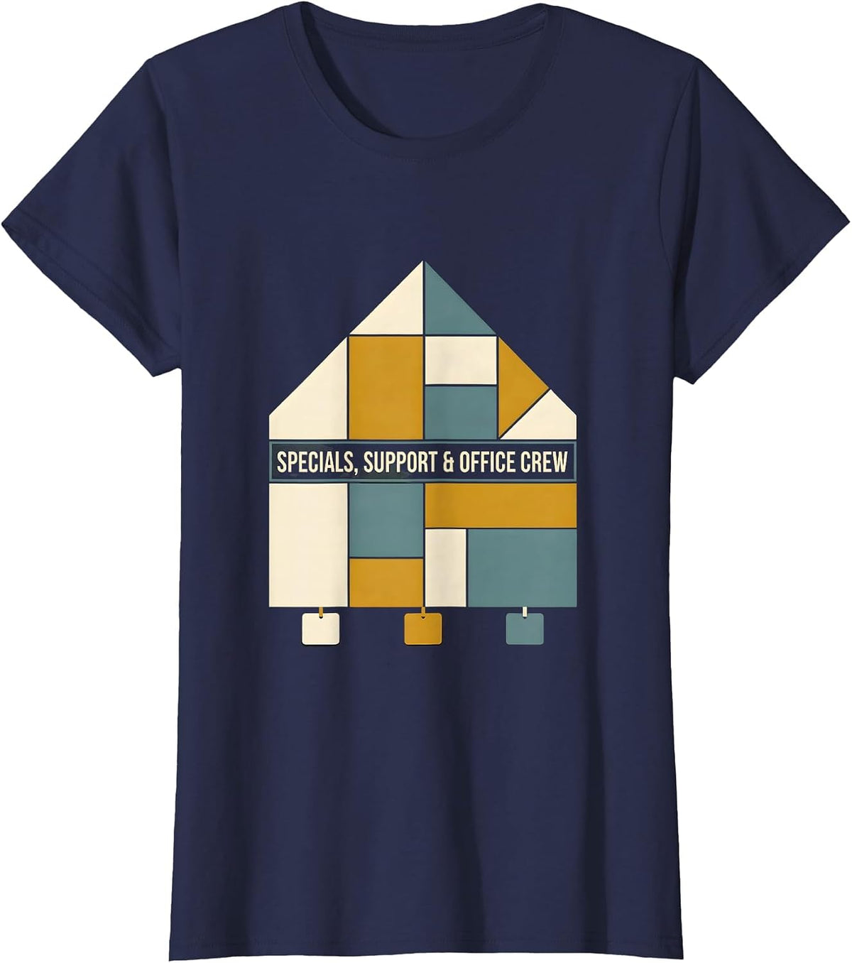 Women's Specials Support Office Crew Quilt Block Patchwork Teacher T-Shirt - Navy Blue