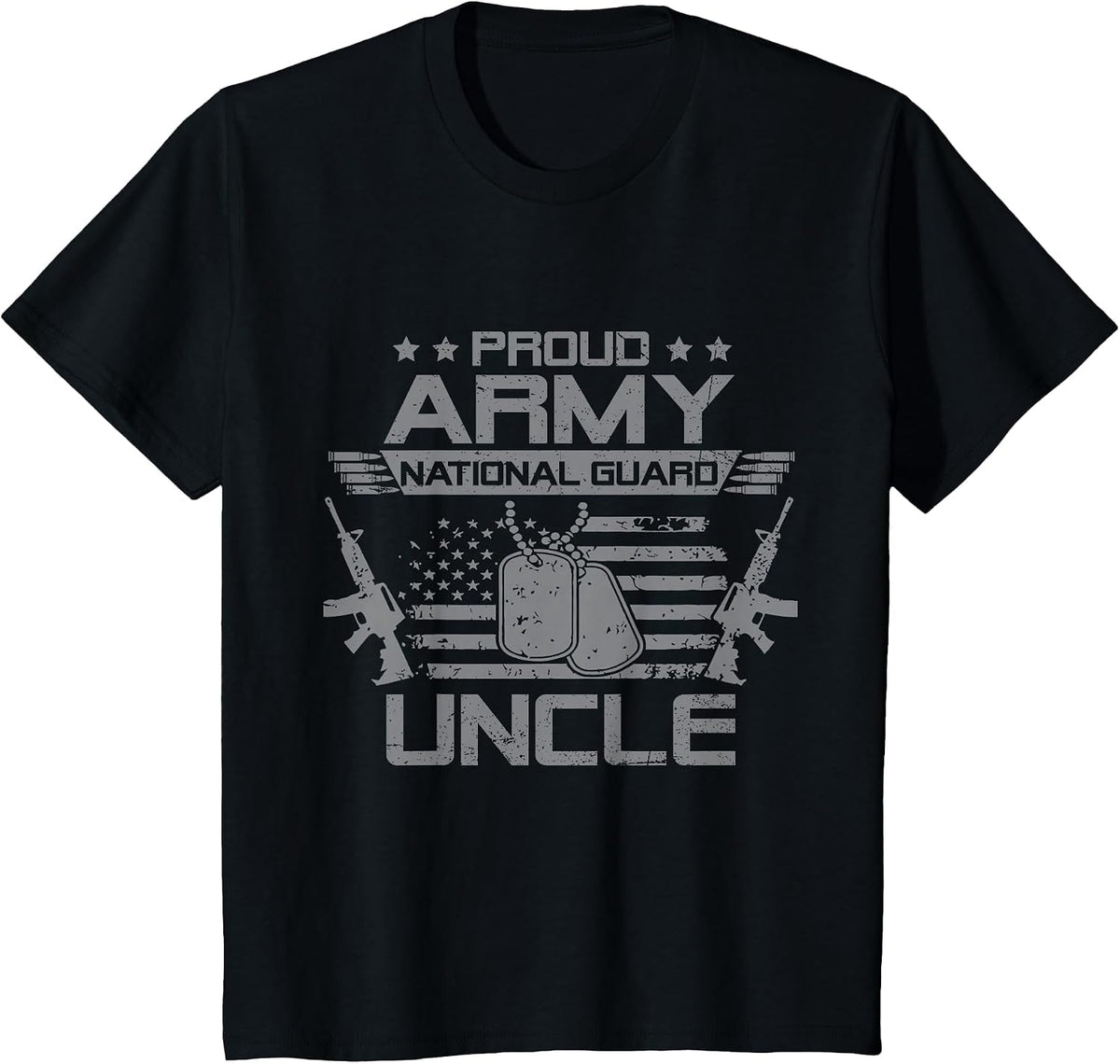 Proud Army National Guard Uncle Flag USA Military Veteran T-Shirt - Black