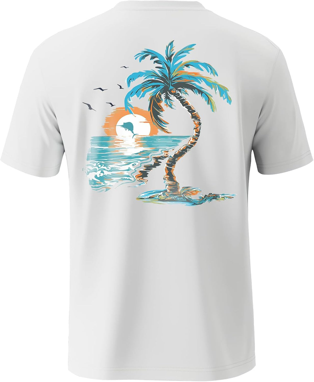 Palmyth Fishing Shirt for Men Short Sleeve UPF 50+ Sun Tee with Pocket - White \/ Palm Eden