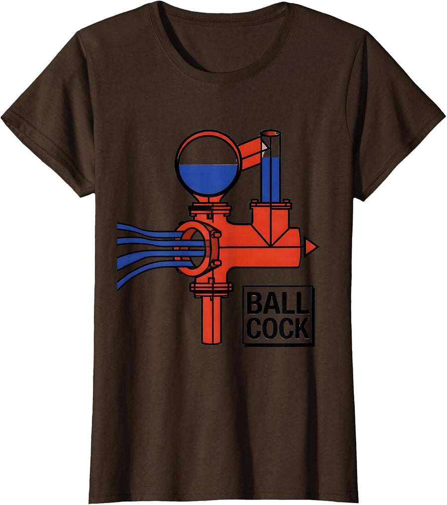 Women's Ball Cock Bauhaus Modernist Funny Plumber Pipefitter T-Shirt - Brown