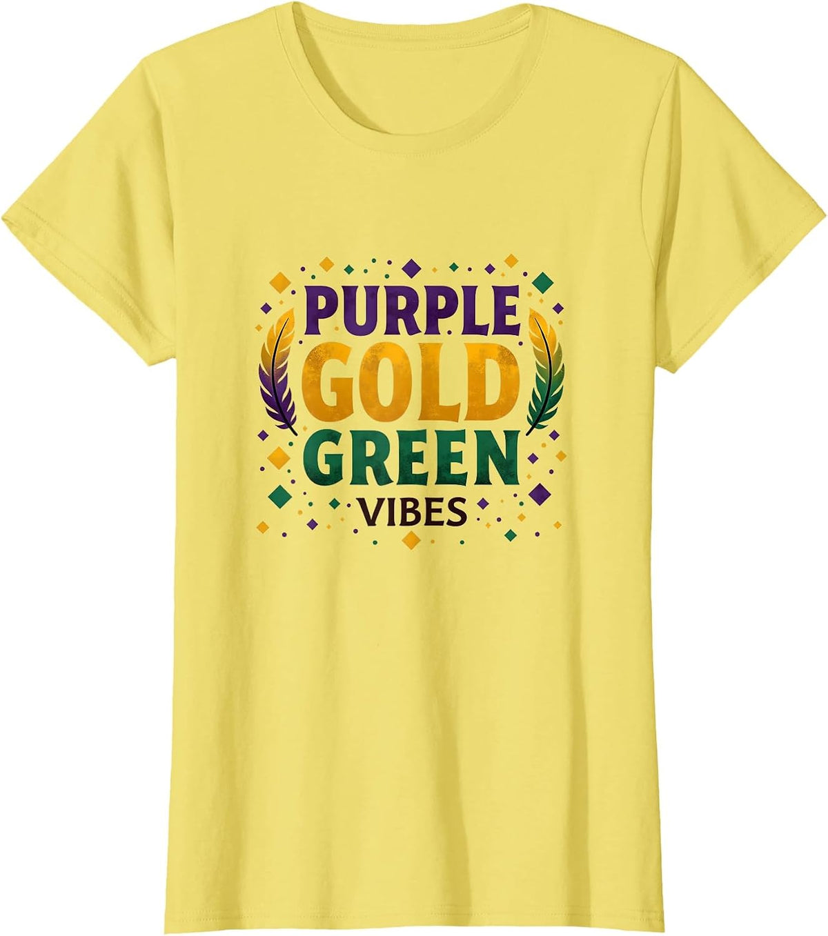 Purple Gold Green Vibes Mardi Gras Design T-Shirt - Lemon Yellow