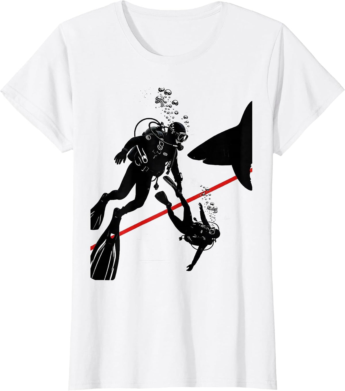 Women's Diver Silhouette Shark Dive Flag Scuba Gift T-Shirt - White