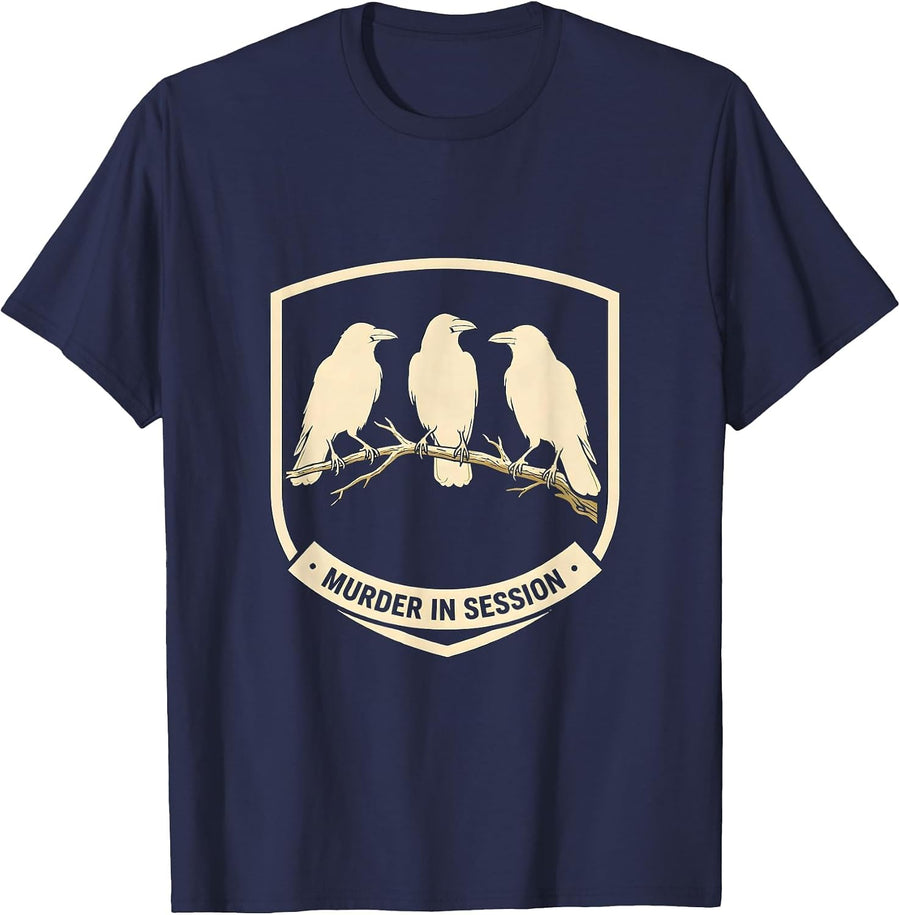 Murder In Session Crow Murder Pun Bird Lover Humor T-Shirt - Navy Blue