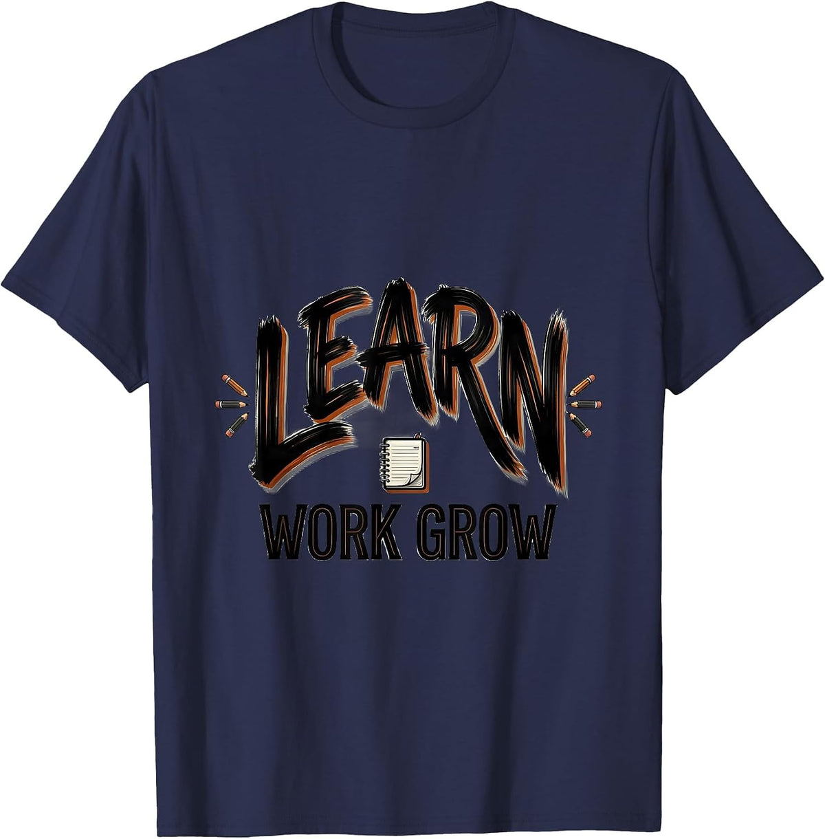 Men's Learn Work Grow Motivational Growth Mindset Teacher T-Shirt - Navy Blue