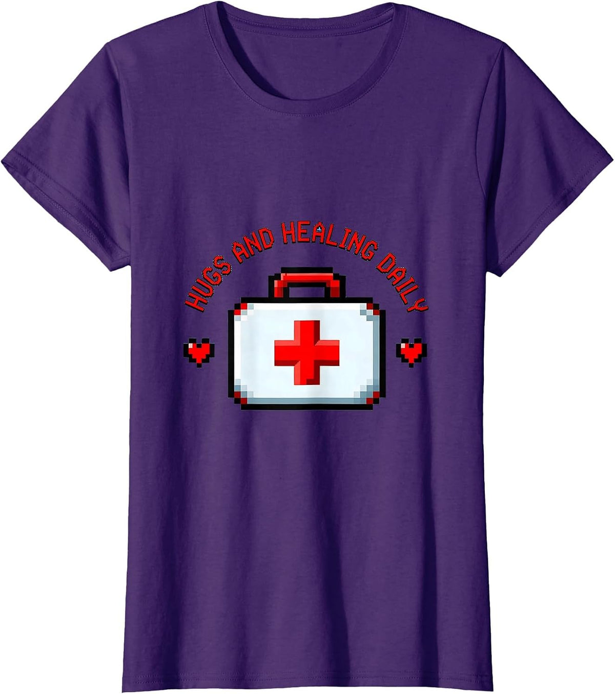 Women's Hugs and Healing Daily School Nurse Design T-Shirt - Purple