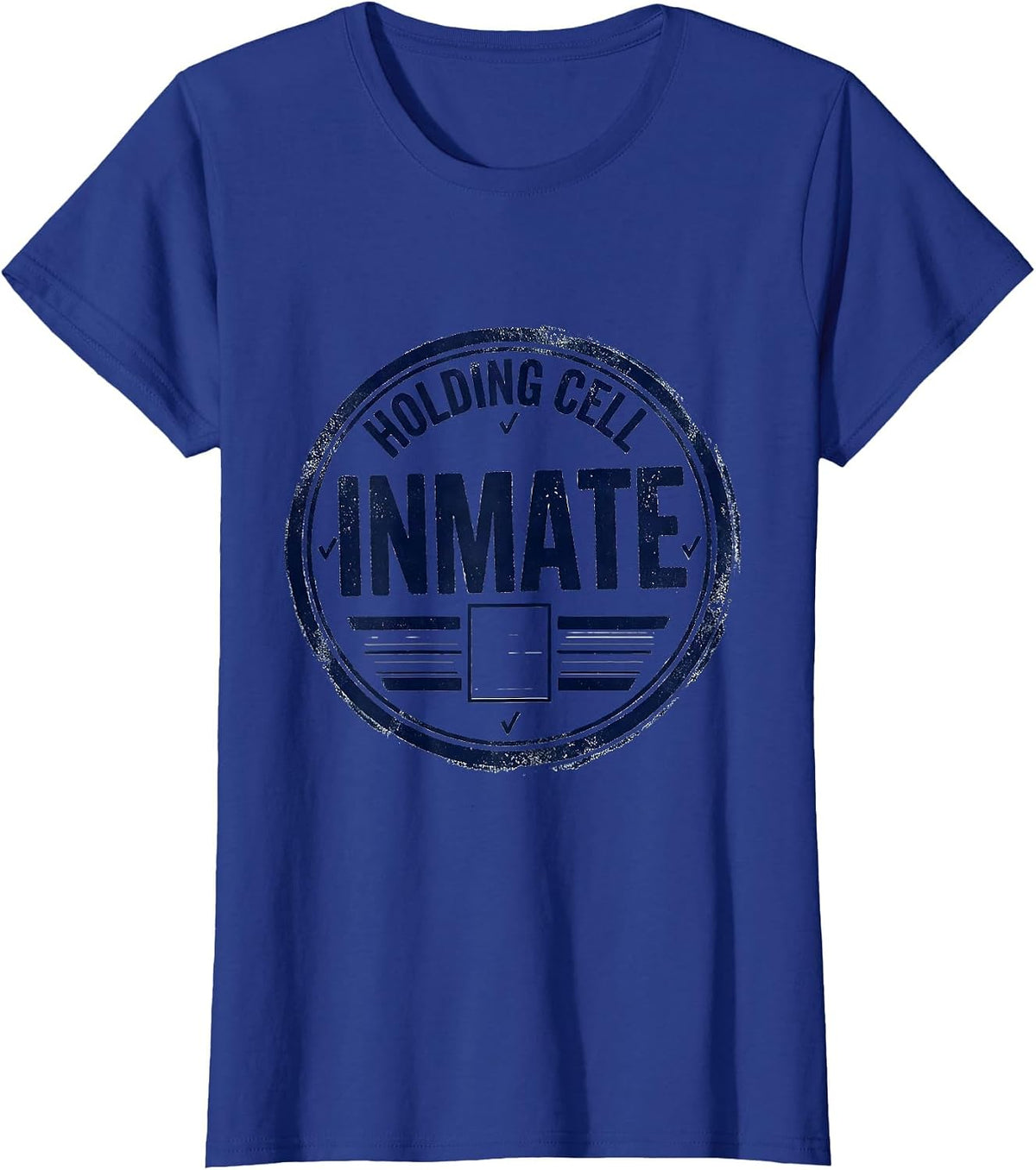 Women's Holding Cell Inmate Rubber Stamp Funny Prisoner Costume T-Shirt - Royal Blue