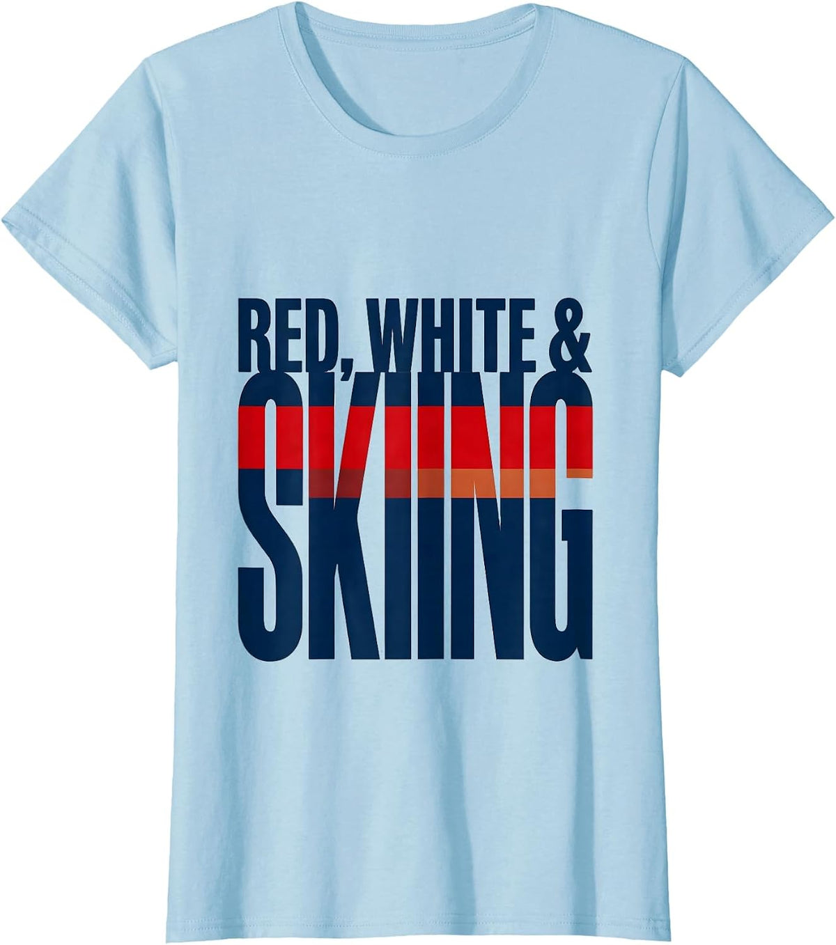 Red White Skiing Patriotic American Flag Sport Fan T-Shirt - Baby Blue