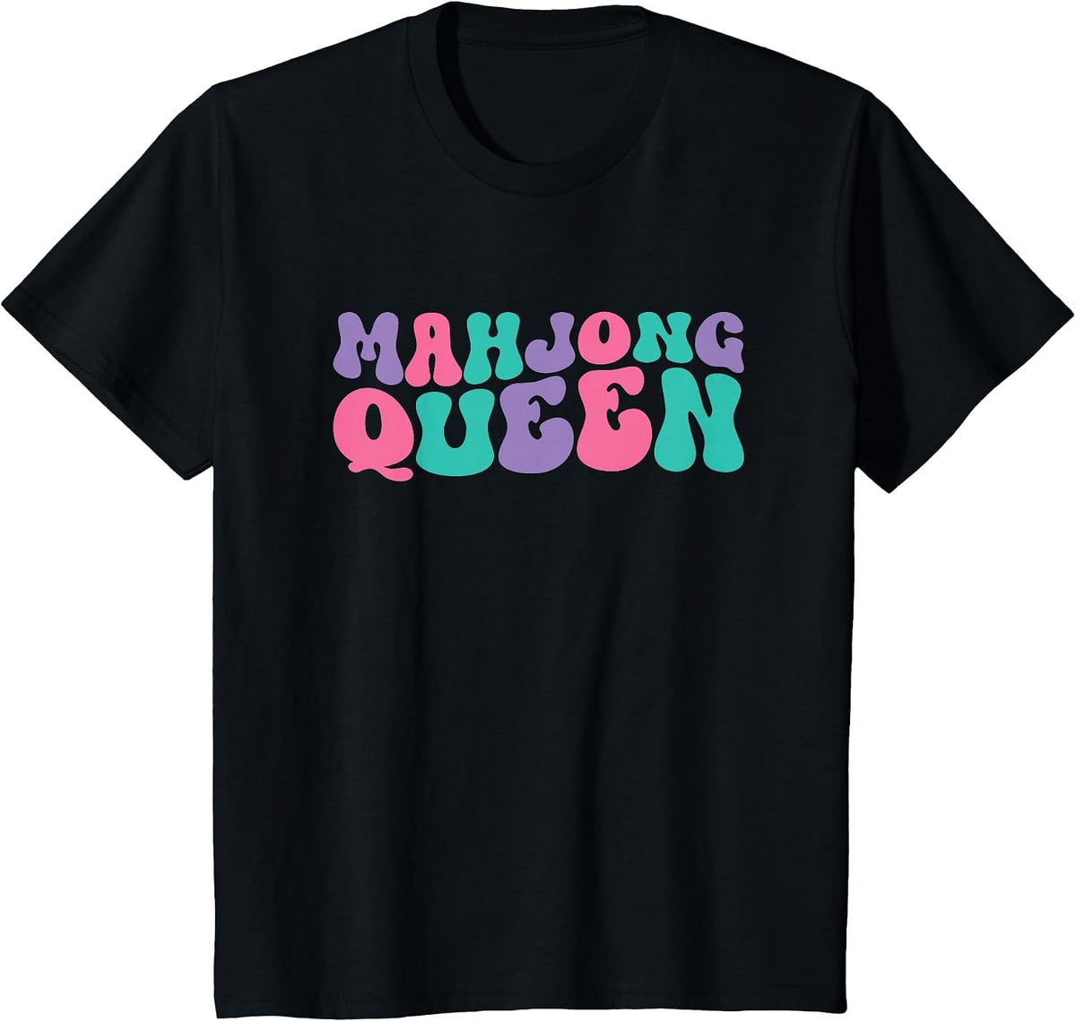 Mahjong Queen Womens Retro Vintage Wavy Groovy T-Shirt - Black