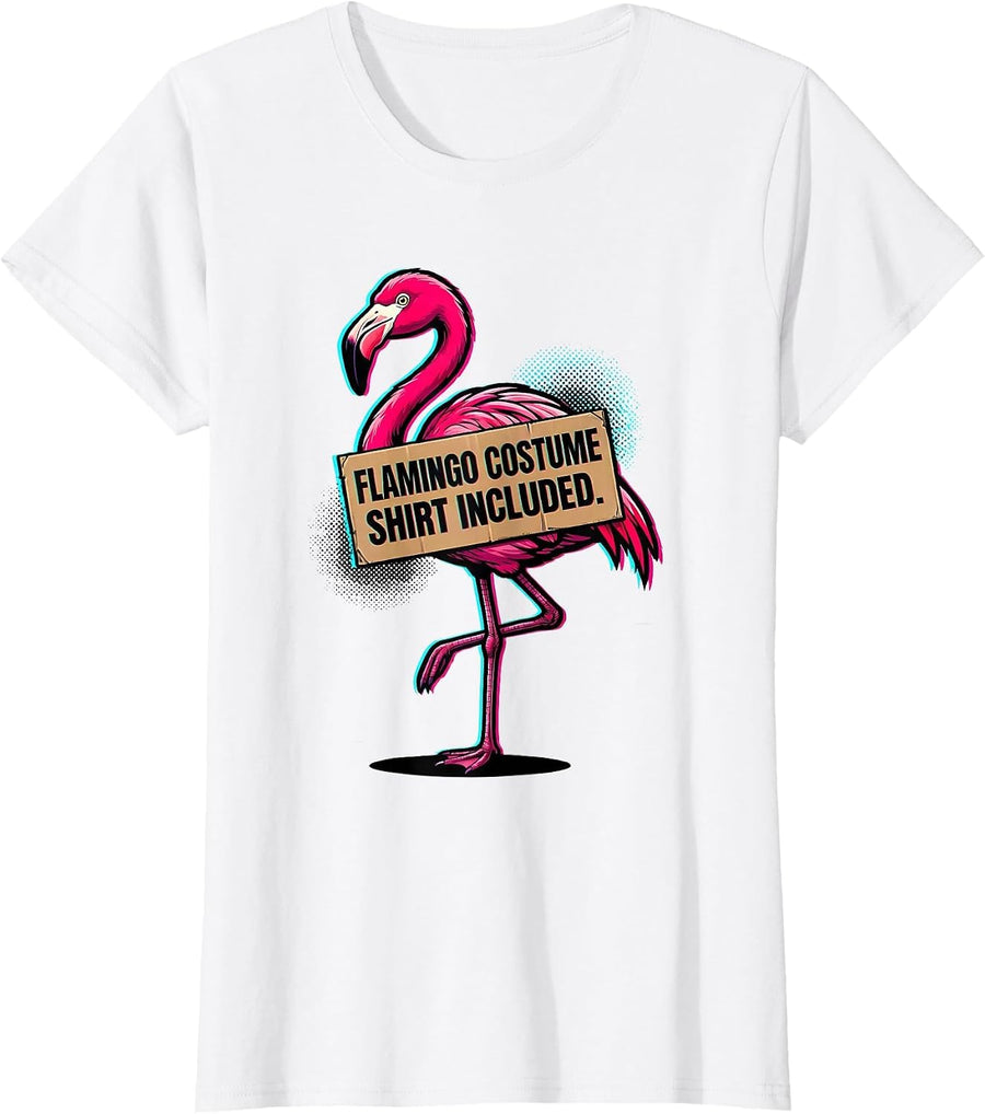 Women's Flamingo Costume Shirt Included Funny Halloween DIY Costume T-Shirt - White