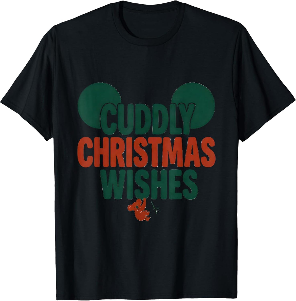 Men's Cuddly Christmas Wishes Cute Koala Lover Holiday Humor T-Shirt - Black