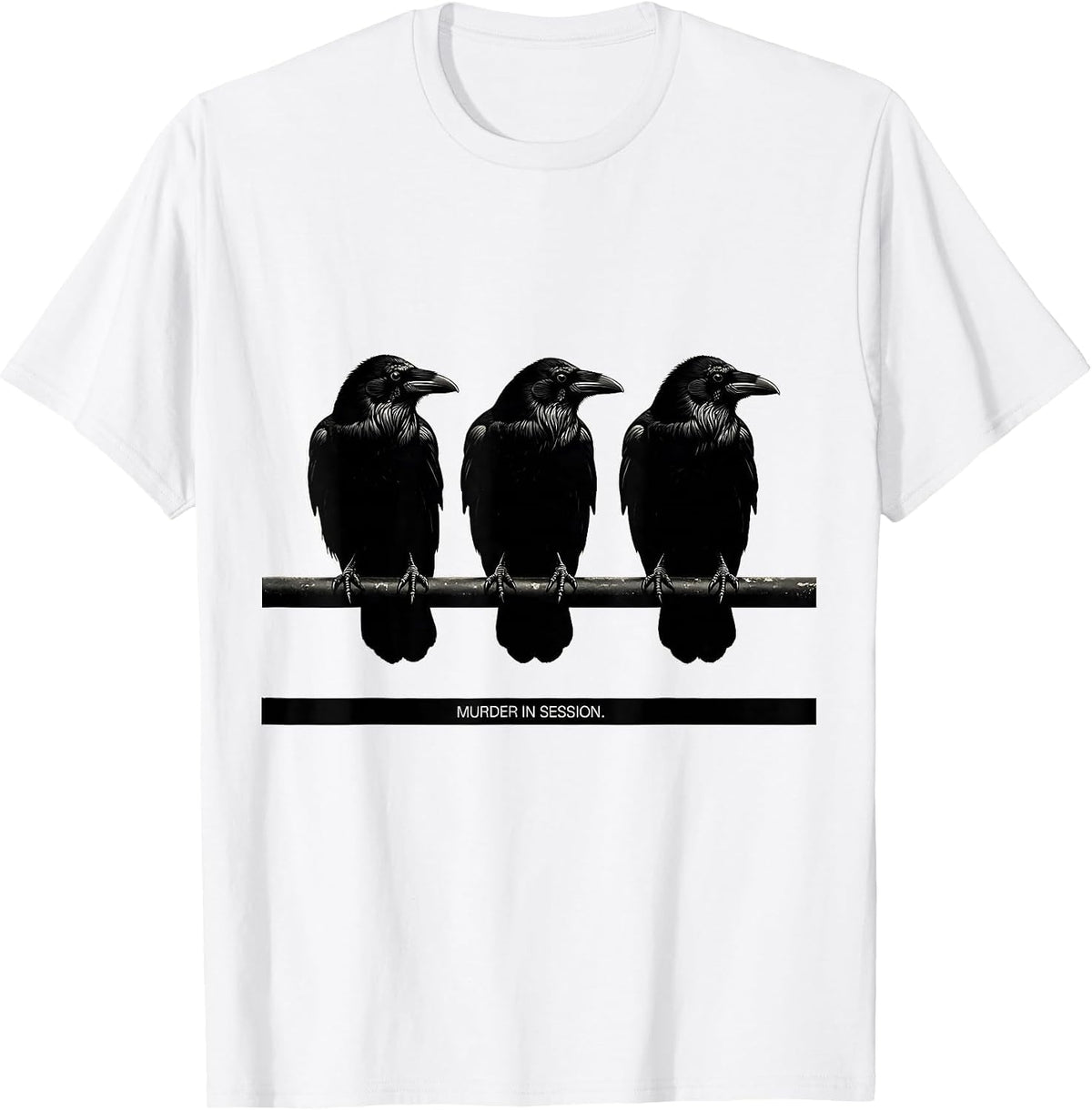 Men's MURDER IN SESSION Silhouette Dark Humor Crow Lover Gothic T-Shirt - White