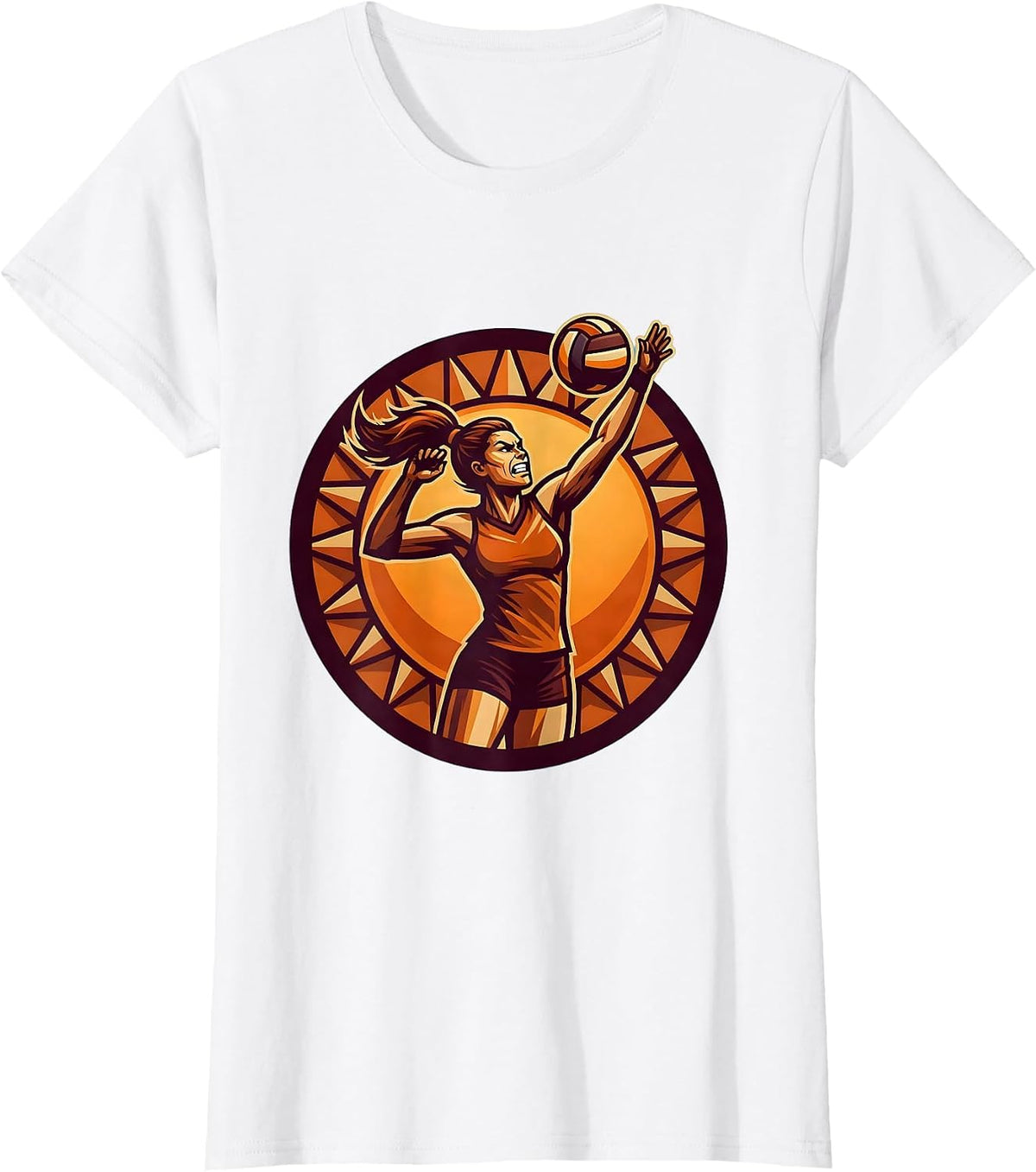 Volleyball Silhouette Sunset Graphic T-Shirt - White