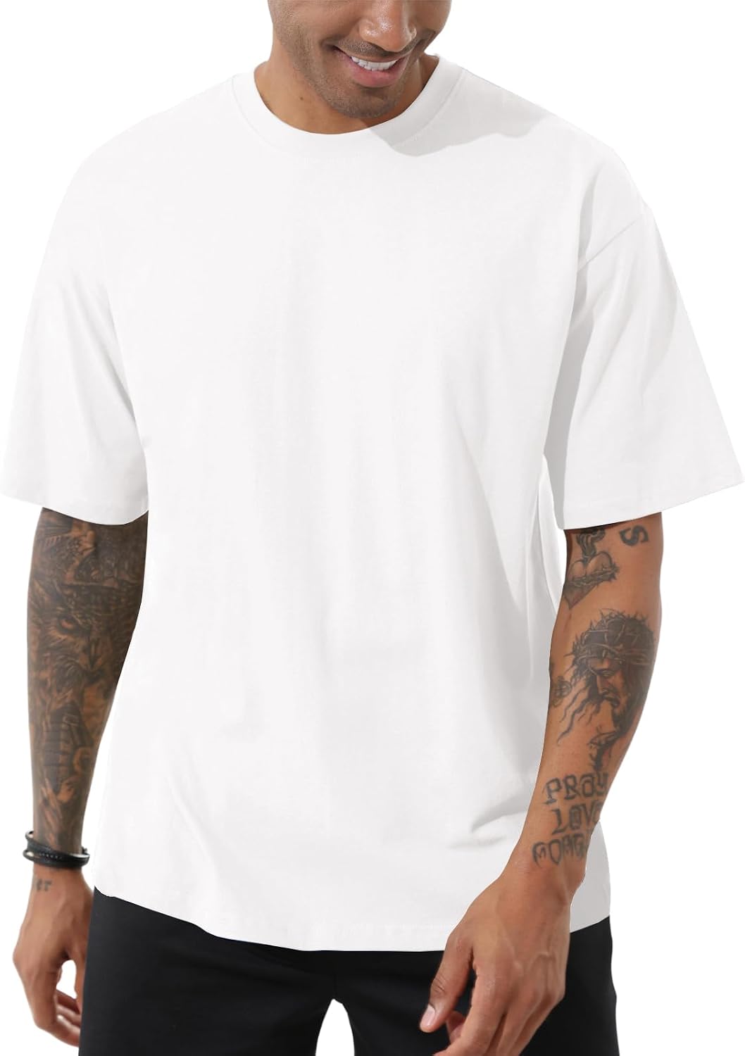 Opomelo Men's Fashion Oversized T-Shirts Casual Short Sleeve Tshirts - White
