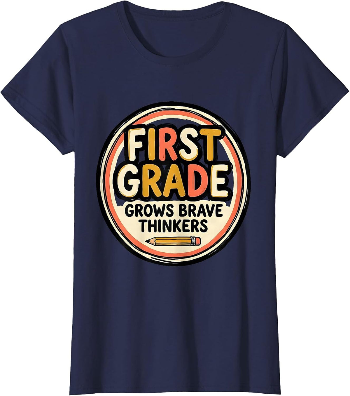 Women's First Grade Grows Brave Thinkers Funny Teacher Role Humor T-Shirt - Navy Blue