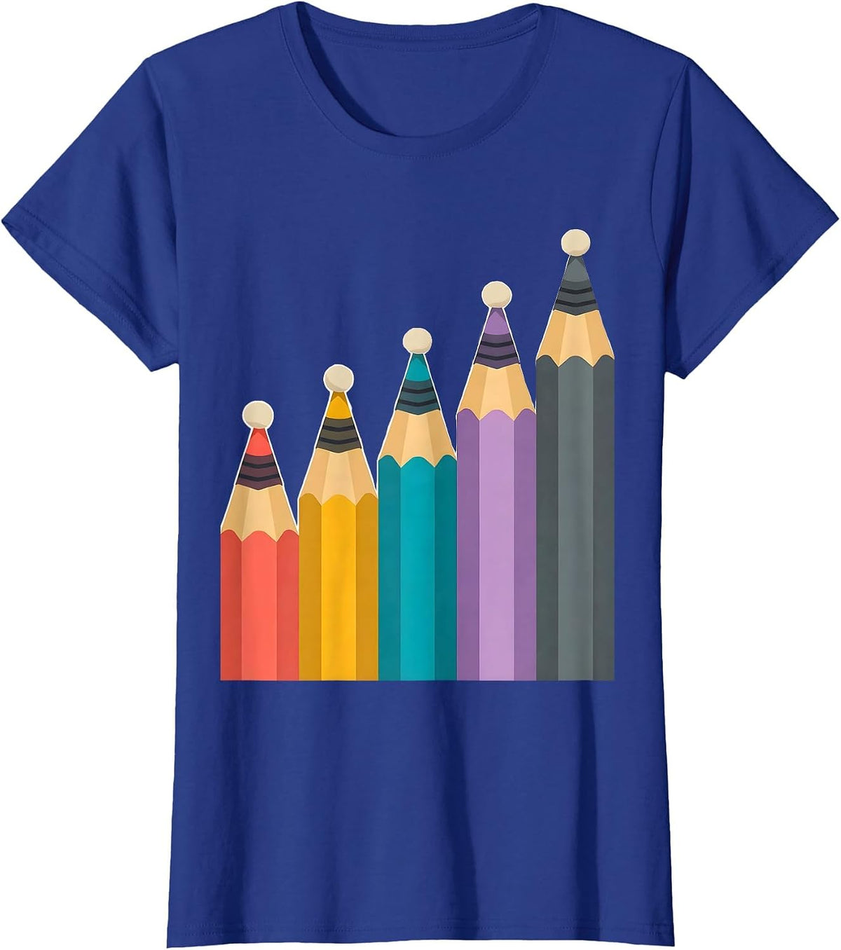 Women's Colorful Pencil Row Art Teacher Graphic T-Shirt - Royal Blue