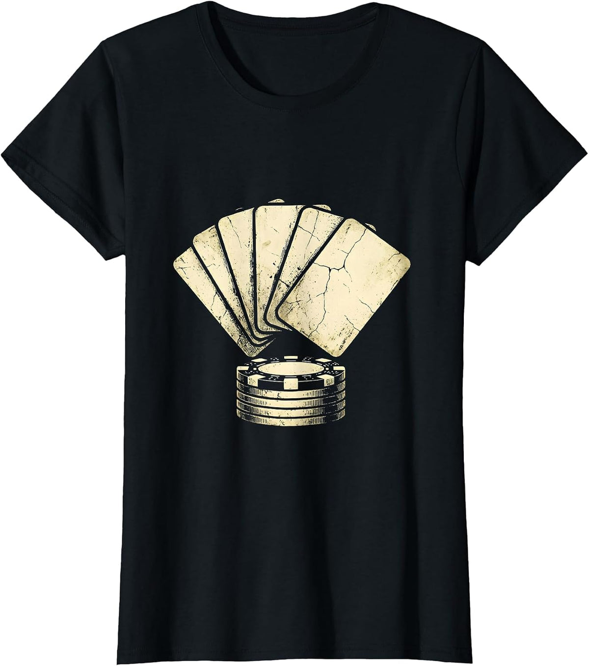 Western Poker Hand and Chips Graphic Tee T-Shirt - Black