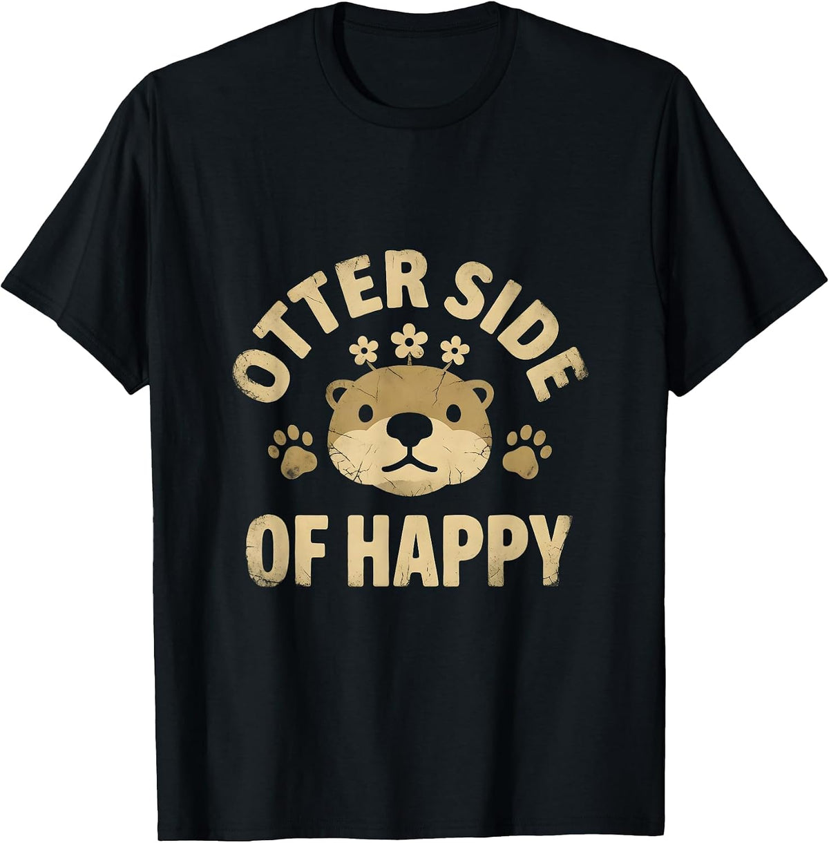Men's Otter Side of Happy Cute Otter Design T-Shirt - Black