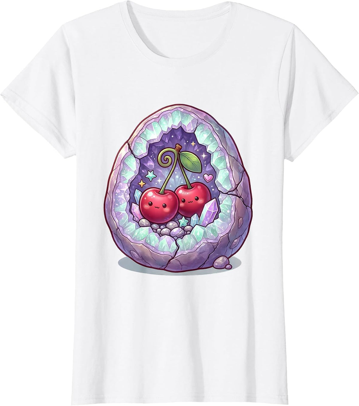 Cherry Geode Crystal Nature Graphic T-Shirt - White