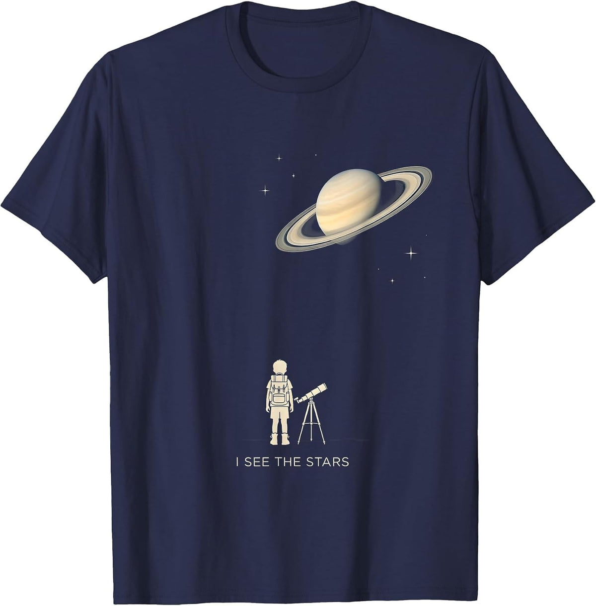 I See the Stars Minimalist Space Astronomy Novelty T-Shirt - Navy Blue