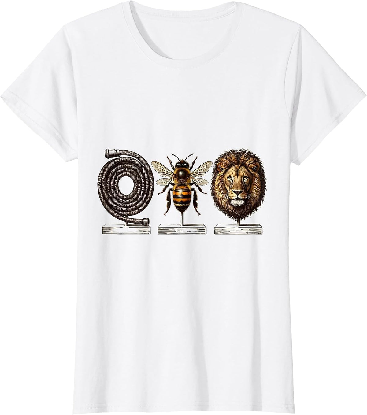 Hose Bee Lion Crosshatch Etching Funny Meme T-Shirt - White