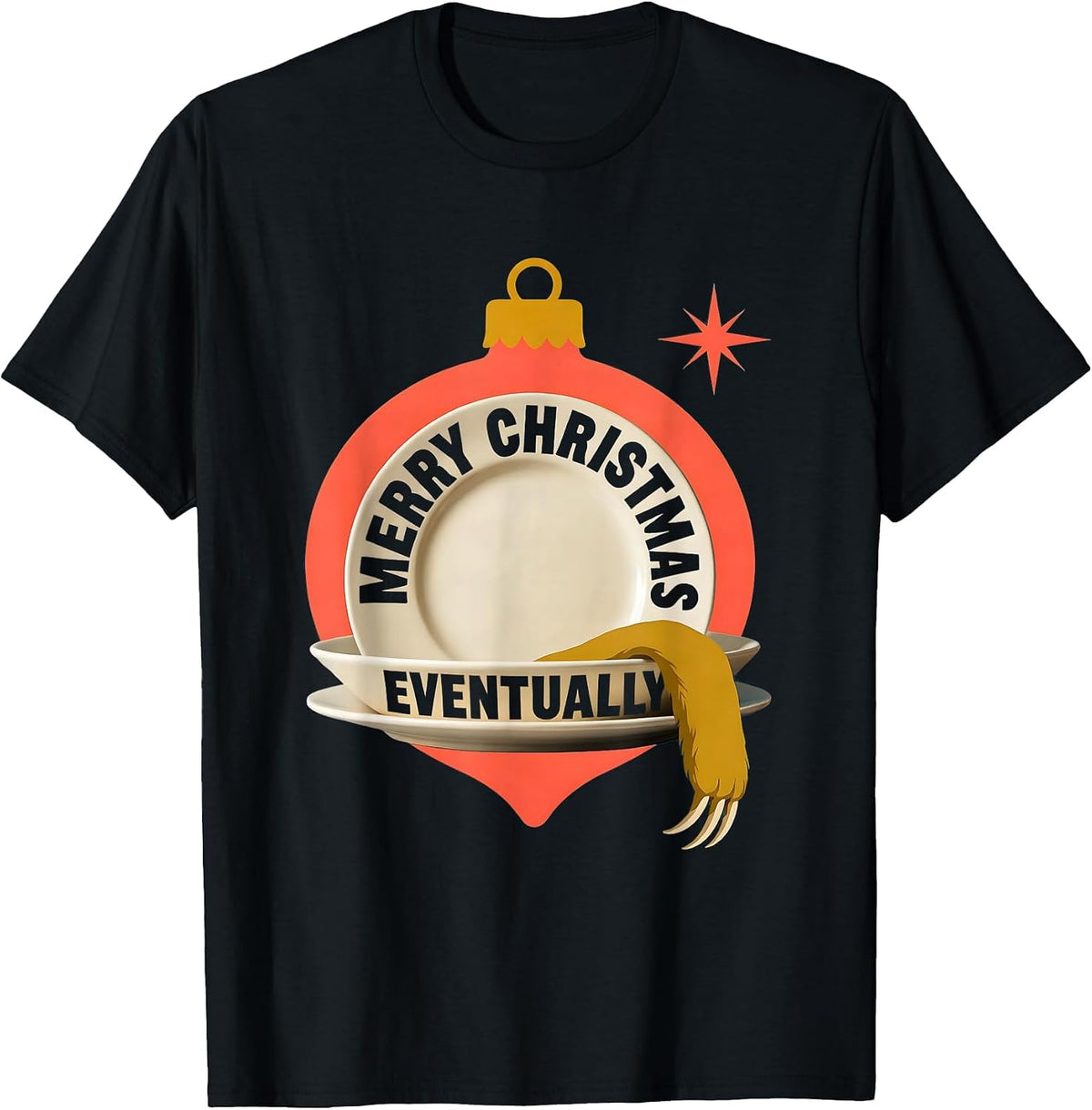Men's Merry Christmas, Eventually Midcentury Modern Sloth Lover T-Shirt - Black